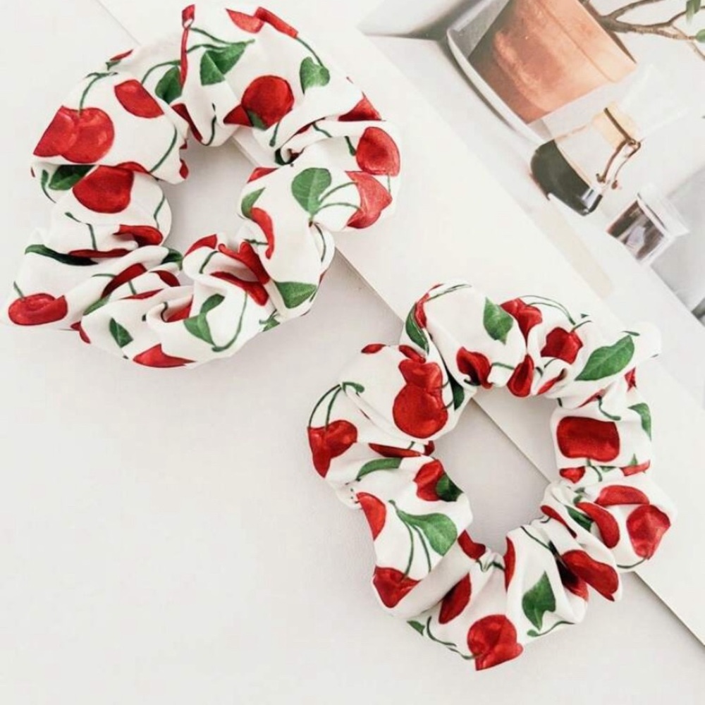 Cherry Print Hair Scrunchies